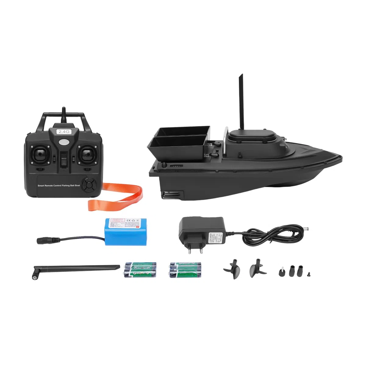 Barca da Pesca, Elettrica con Doppio Scomparto Esche - Telecomando 2.4G 500M - Batteria 5200mAh - Materiale ABS - Luci LED Integrate per Laghi e Pesca Professionale