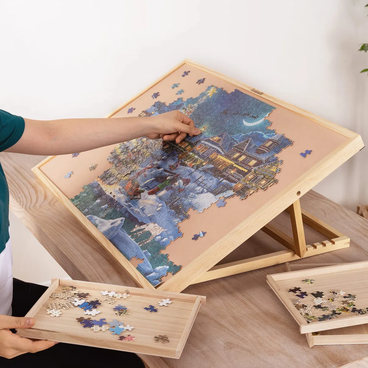 Becko US Tavola di puzzle regolabile in legno con una copertura puzzle cavalletto per puzzle fino a 1000 pezzi
