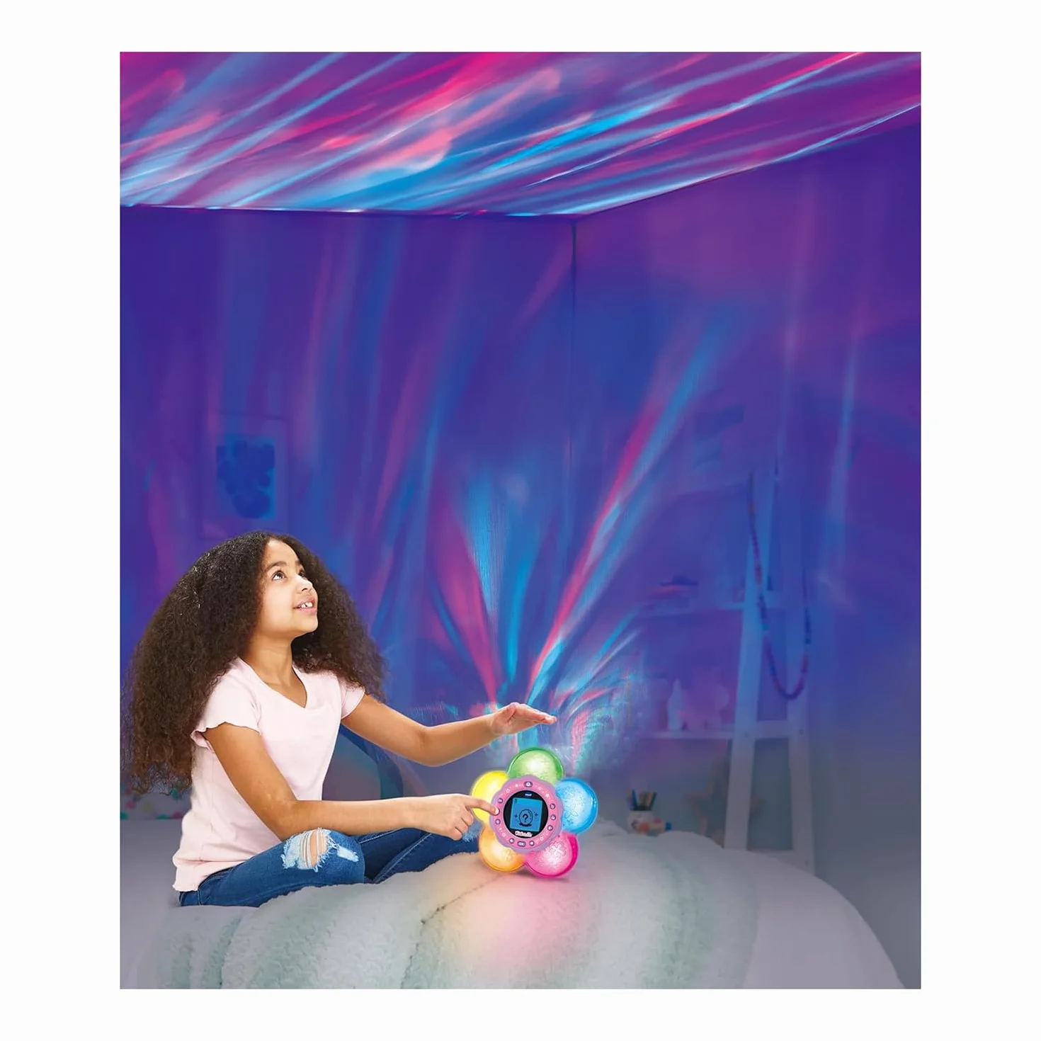 VTech KidiMagic Galaxy Light, Radiosveglia 9 in 1, Proiettore Bambini Aurora Boreale, Fiore Luminoso con Sensore di Movimento, Radio FM e MP3, Lingua Italiana, Batterie Incluse, 6+ Anni