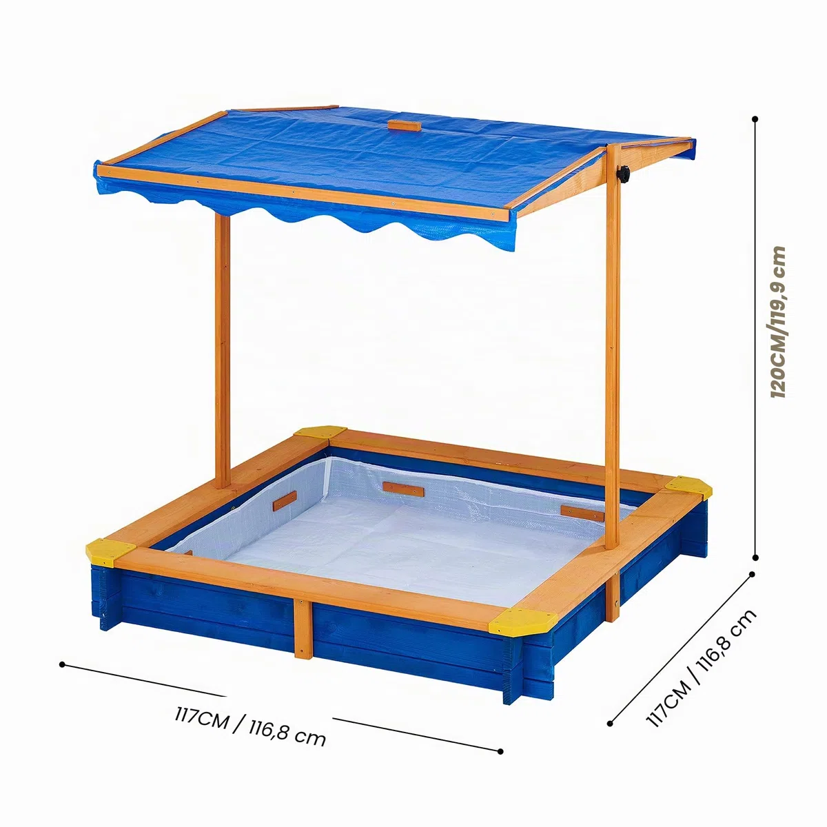 Teamson Kids Wooden Sand Pit con Coperchio, Grande Scatola di Sabbia all'aperto con Copertura a baldacchino rotabile per Giardino Esterno, Altezza Regolabile, Sabbia per Bambini