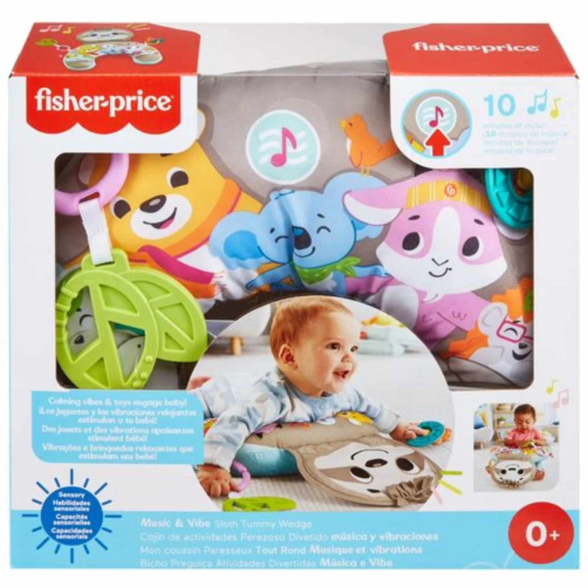 Fisher-Price Cuscino Bradipo Dolce Relax con 10 Minuti di Musica, Vibrazioni Calmanti e 2 Giocattoli, per Neonati 0+mesi, GRR01