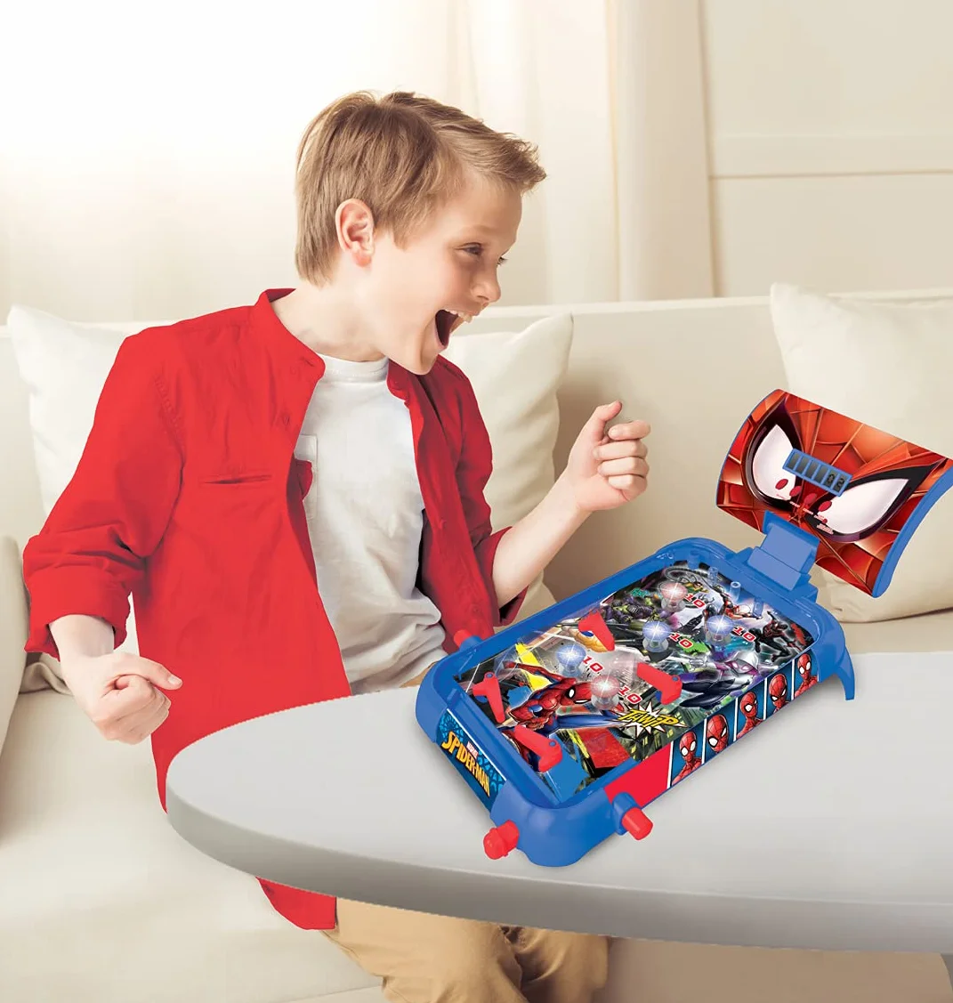 Lexibook, Spider-Man, Flipper elettronico da Tavolo, Gioco d'azione e di riflessi per Bambini e Famiglie, Schermo LCD, Effetti Luminosi e sonori, Blu/Rosso, JG610SP