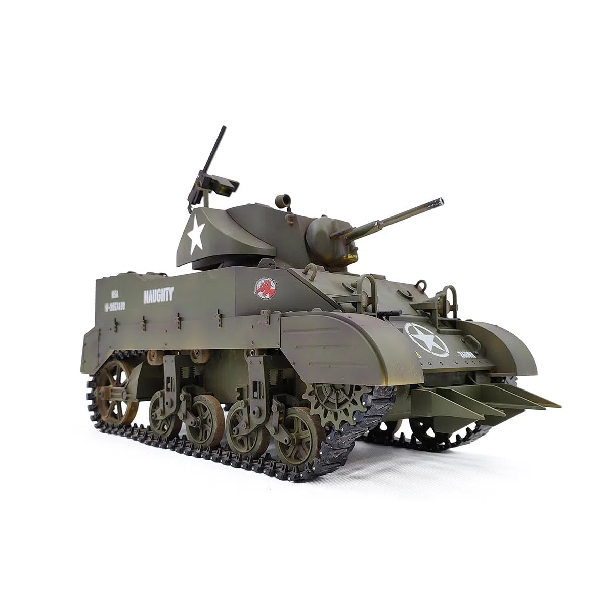1/16 Scale RC Tank, US M5A1 Stuart, modello di carro armato radiocomandato con effetti sonori, telescopio scarico fumo R-C veicolo militare per adulti