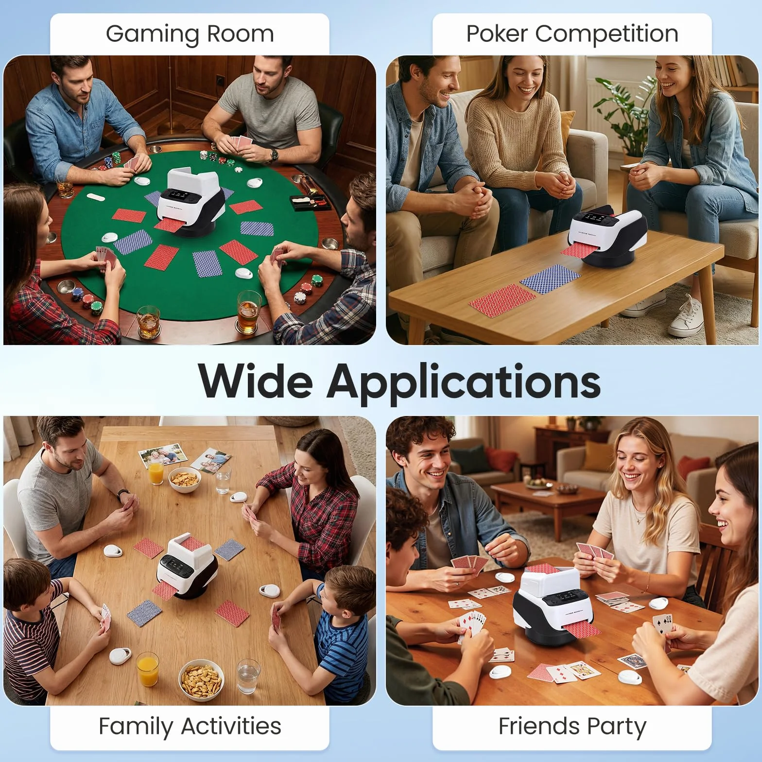 Distributore automatico di carte con telecomando – 4 mazzi, fino a 8 giocatori, generatore di carte elettrico per poker, ONU, Texas Hold'em – con estensione della carta, distanza di lancio regolabile