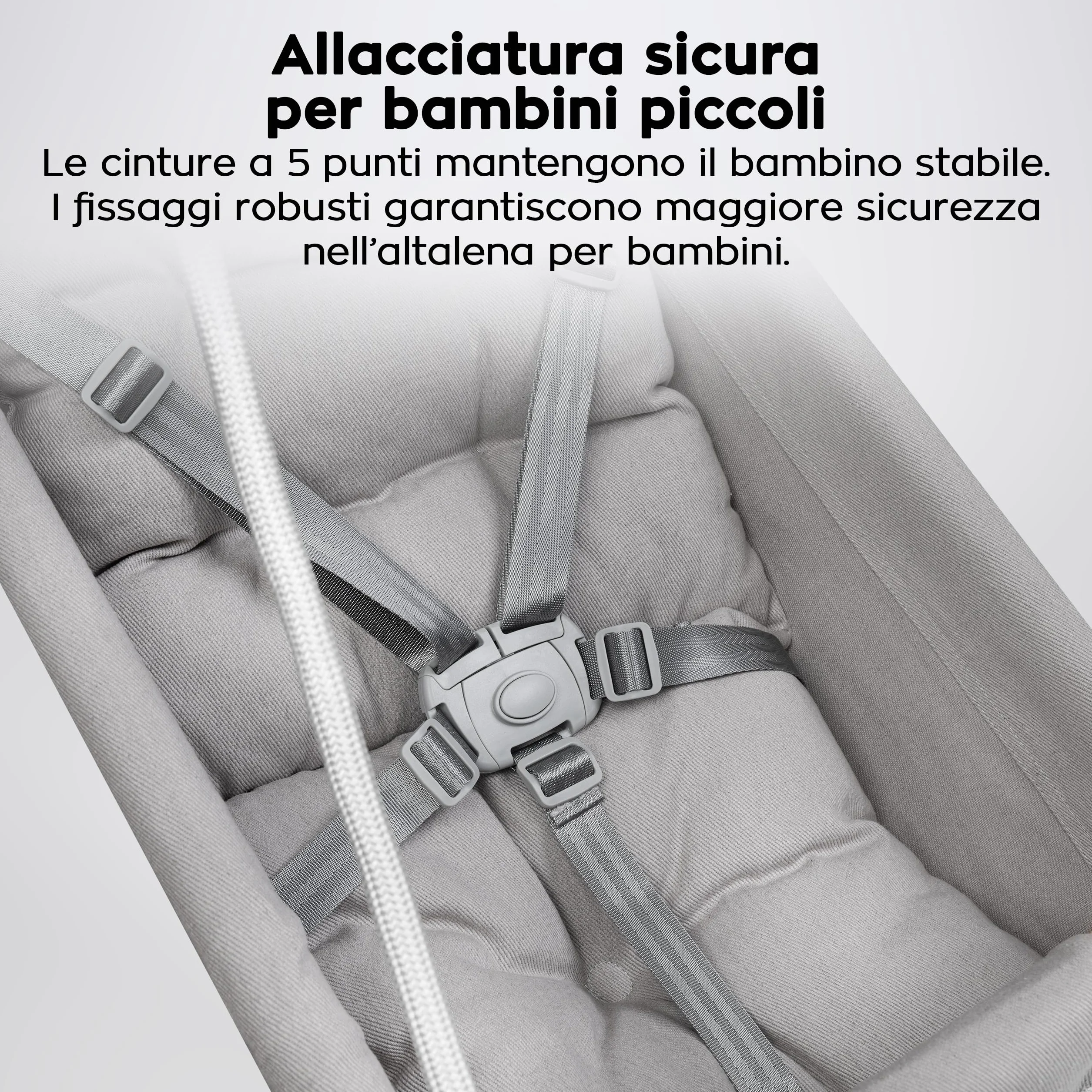 Tulano Hop 40 Altalena per bambini 3in1 - Altalena sospesa e seggiolino in cotone e legno - Dai 6 mesi - Imbottitura sicura - Portata 60 kg - Per interno ed esterno - Grigio