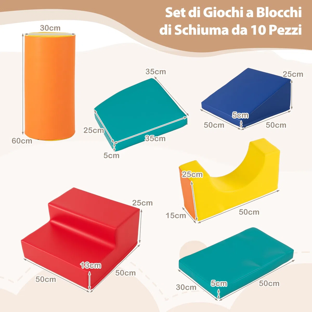 COSTWAY Zestaw 10 Giocattoli da Arrampicata per Bambini, Blocchi in Schiuma Morbidi, Set Attività Gattonare e Scivolare 1-3 Anni (Verde)