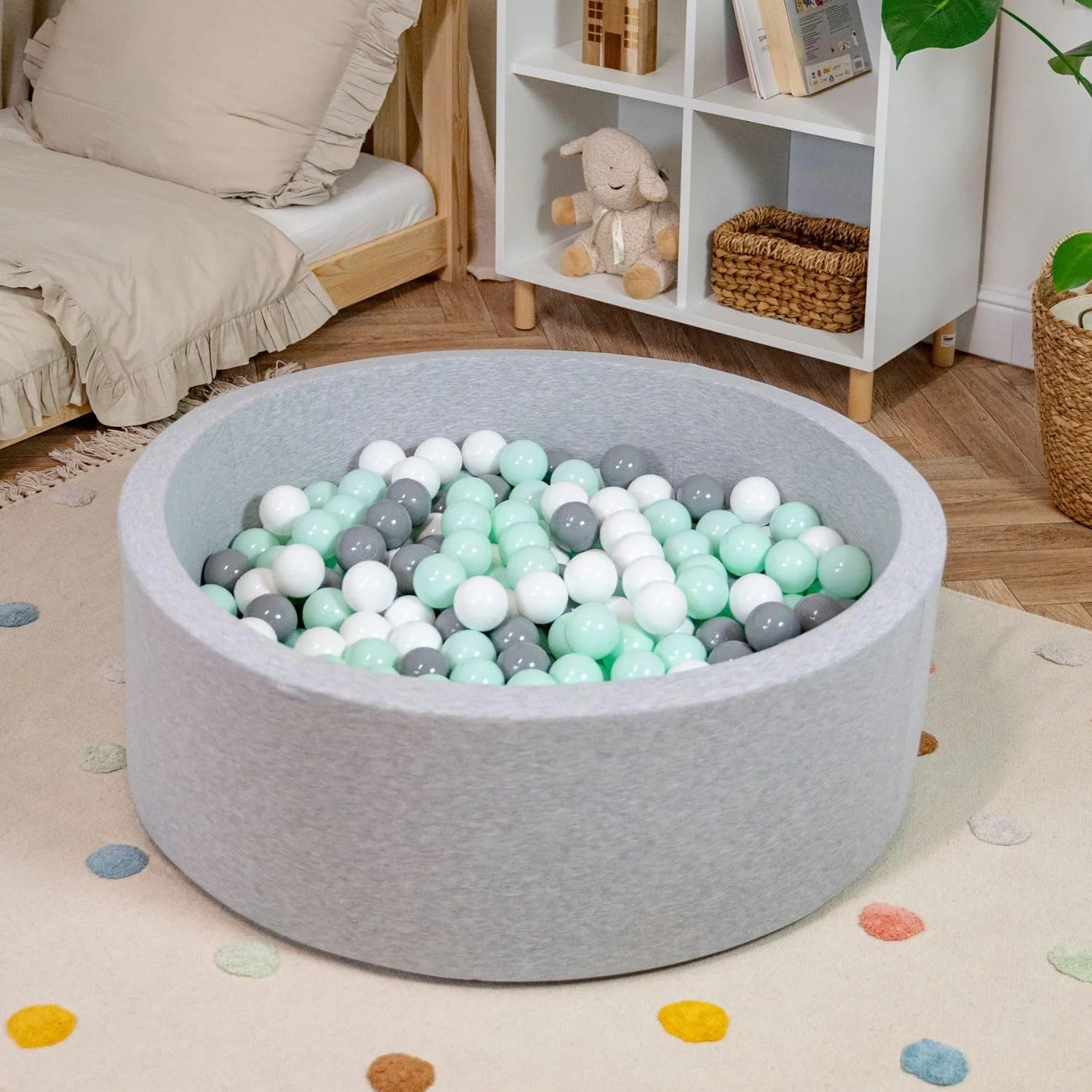 SELONIS Piscina Soffice per Bambini 90X30cm/200 Palline Rotonda, Grigio Ch:Bianco/Rosa