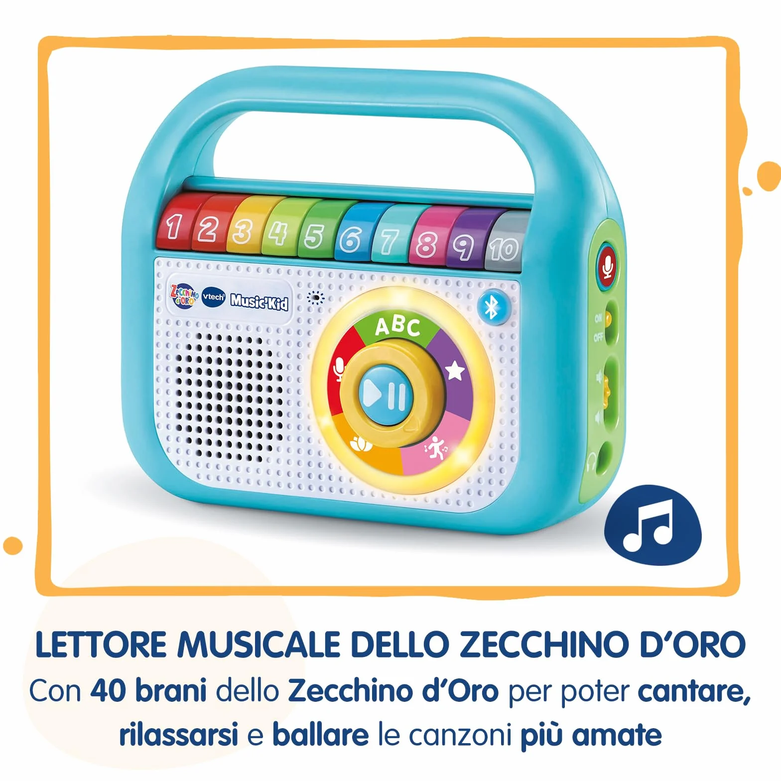 VTech Music Kid Lettore MP3 Bambini 40 Brani Originali Zecchino d'Oro Bluetooth Walkman Italiano