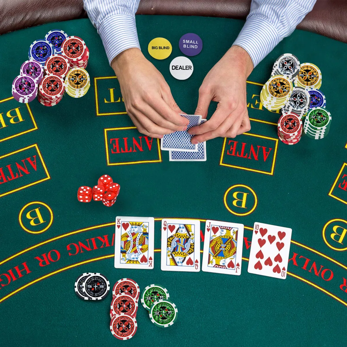 FIVMEN Set da poker da poker da 500 chip, con 500 chip da poker laser, 2 pazzi da poker, 3 bottoni per dealer e 5 dadi con valigetta in alluminio, nero