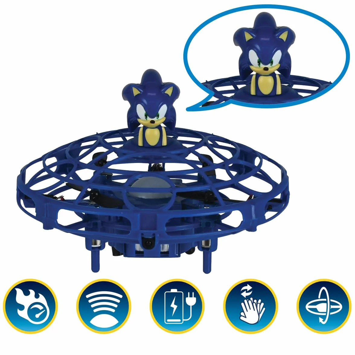Lexibook, RC UFO Flying Sonic con luci e controllo gestuale, controllo a mani libere con batteria ricaricabile, Blu, UFOSN