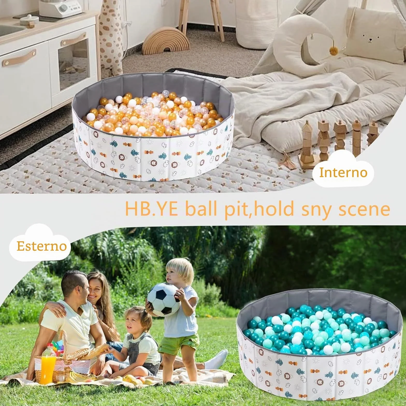 Piscina con palline pieghevole, parco giochi per bambini, camera per bambini (piscina a palline, 120 cm)