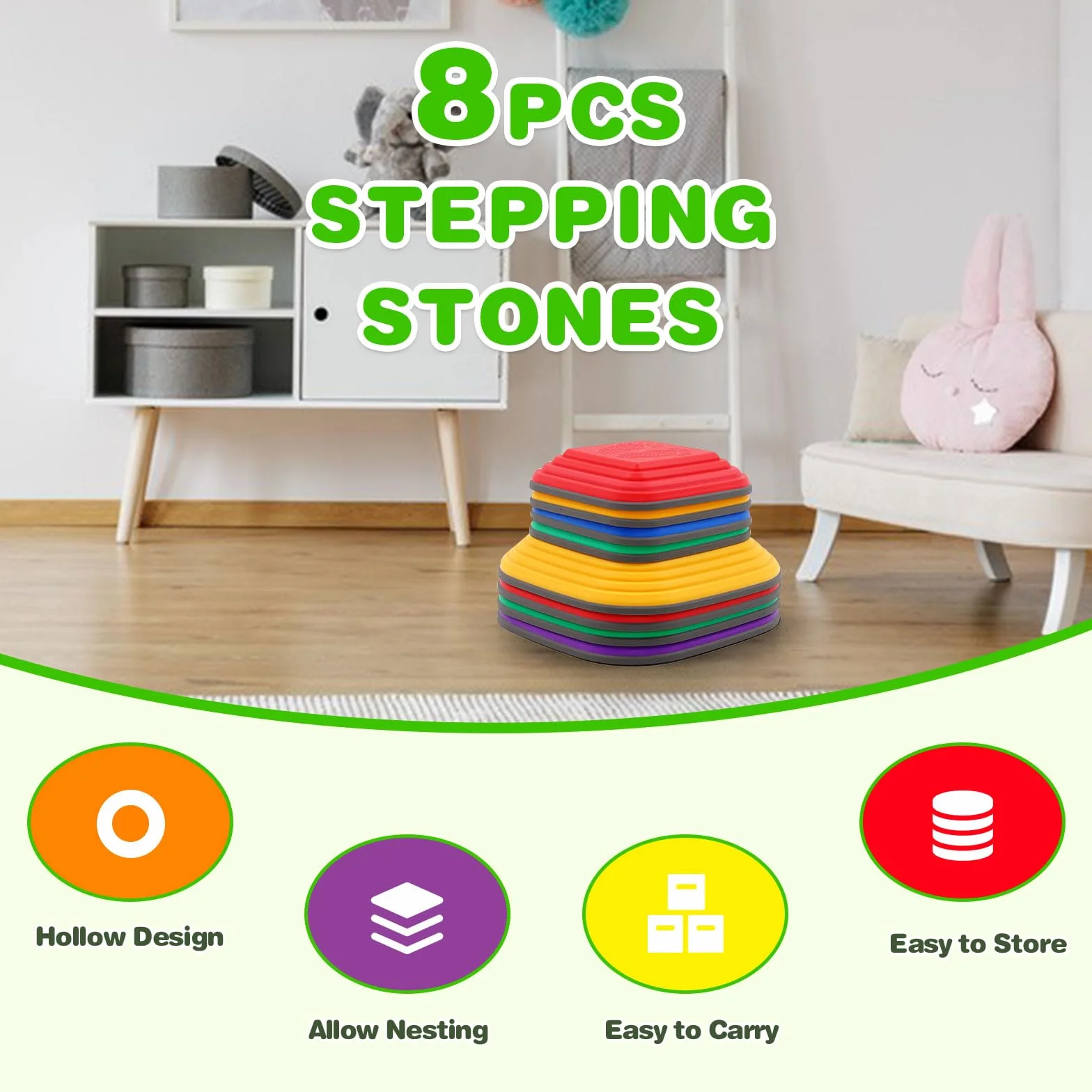Pietre di Bilanciamento Bambini 8PCS Stepping Stones Psicomotricità Equilibrio Impilabili Antiscivolo Percorsi Ostacoli Interni Esterni