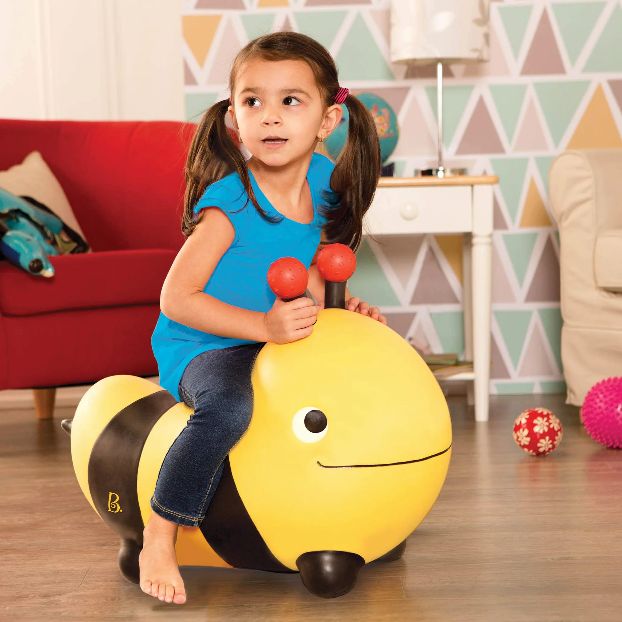 B. toys - Bouncy Boing! - Bizzi - Sdraietta ape cavalcabile - Giocattolo gonfiabile per animali - Salterello gonfiabile per bambini, ragazzi e bambini - Saltare e rimbalzare - Pompa dell'aria inclusa