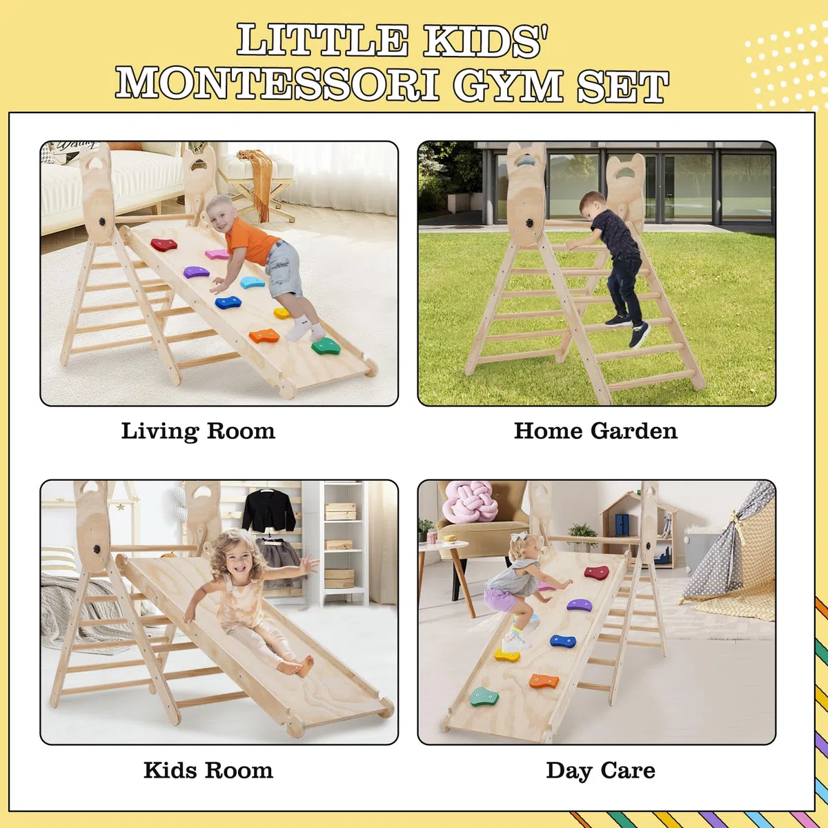 Triangolo di Pikler Montessoriano 3 in 1 per Bambini con Scivolo e Arrampicata Pieghevole