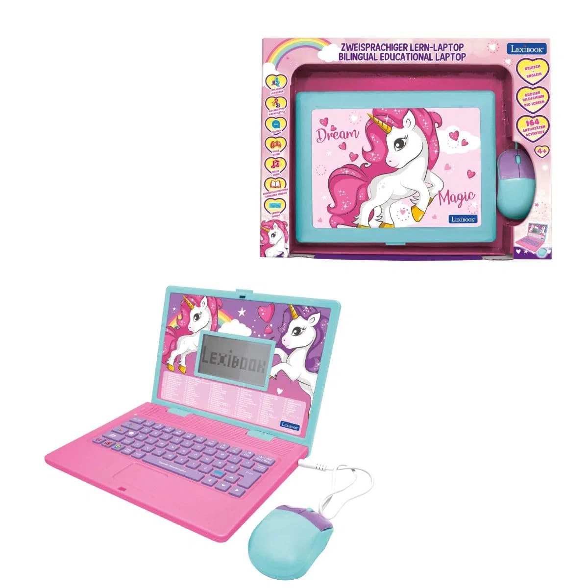 Lexibook, Unicorno, laptop educativo con 164 attività, inglese/tedesco, JC598UNIi3