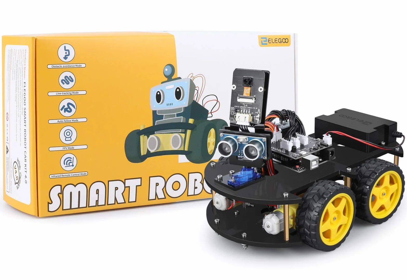ELEGOO Kit Robotico Auto Intelligente Automatico 4.0 con UNO R3, Modulo di Tracciamento Lineare, Sensore Ad Ultrasuoni, Telecomando IR, Giocattolo Educativo per Studente Arduino