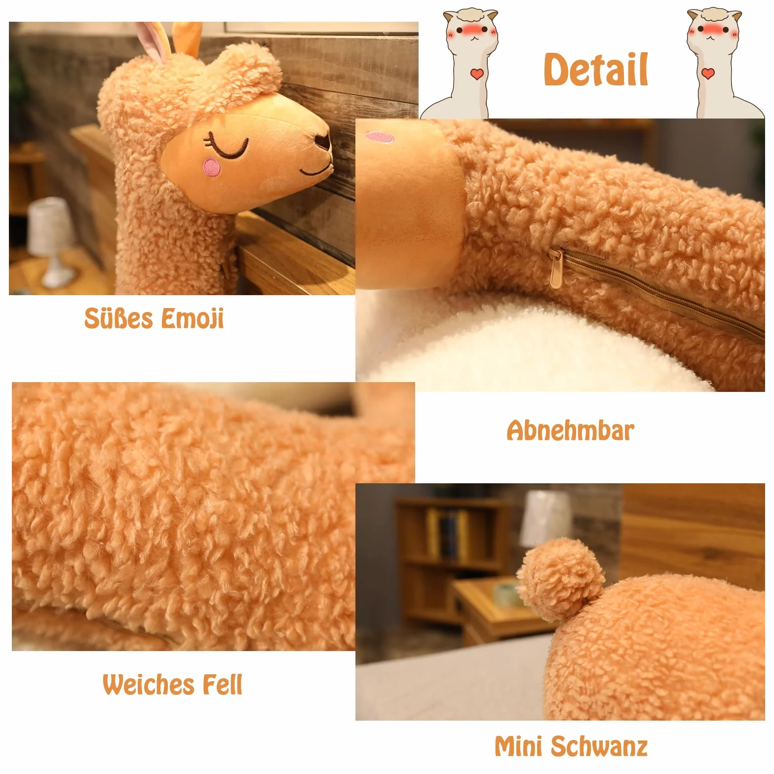 Alpaca - Peluche a forma di alpaca, con collo lungo, morbido cuscino in alpaca, a collo lungo, morbido peluche (bianco, 130 cm)
