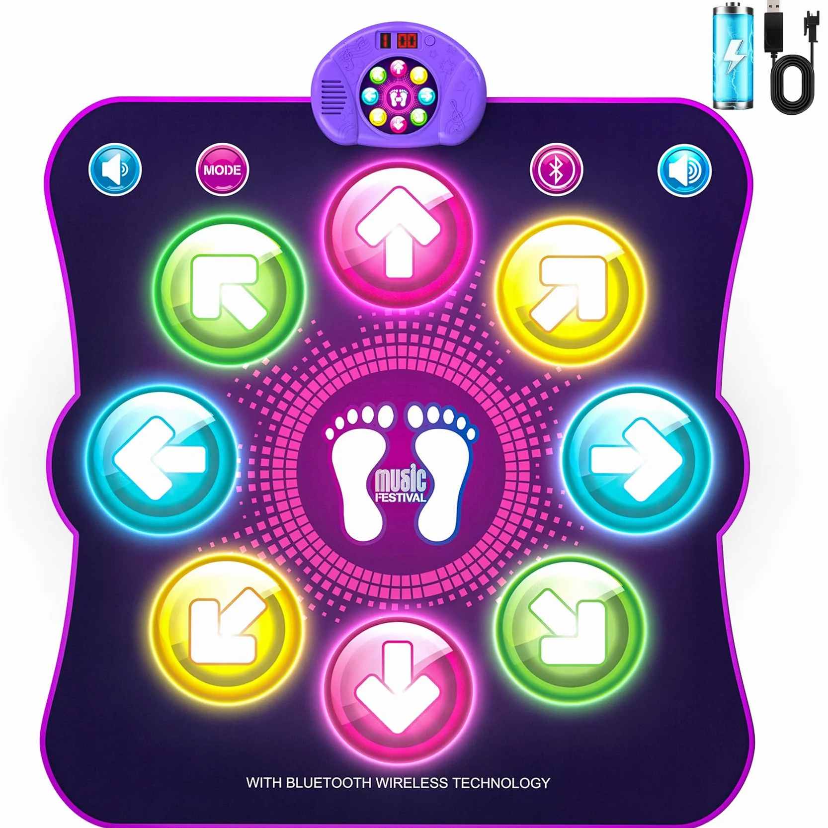 LEAPRCSTORE Tappetino da Ballo Giocattolo per Bambini,Tappeto da Ballo Illuminato con 8 LED, 6 modalità di Gioco, Batteria Inclusa, Regali di Natale di Compleanno per Ragazze 3 4 5 6 7 8 9 10+