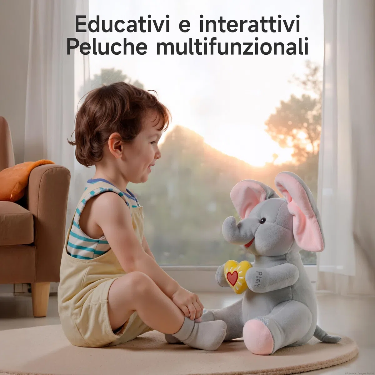 Elefante di Peluche Elettrico Animato con Orecchie Mobili e Musica, Regalo per Bambini