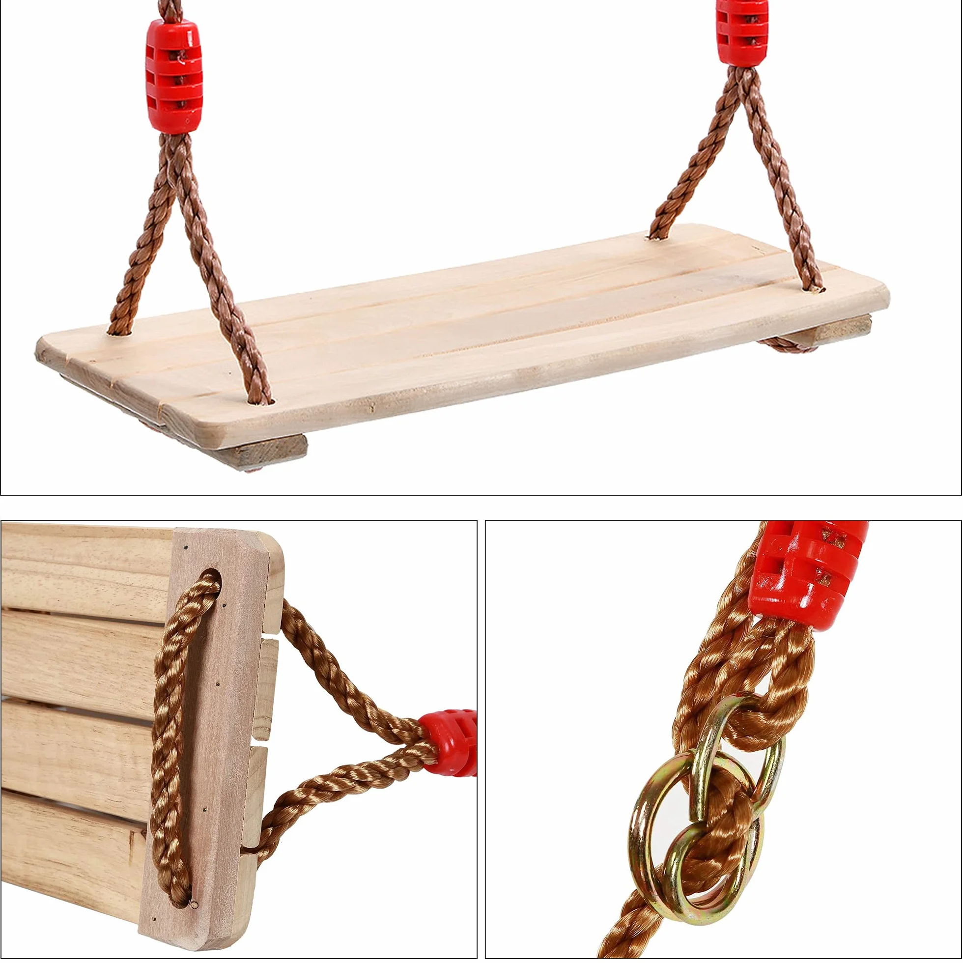 Altalena da Esterno in Legno - Portata Massima 160 kg, Con Anello in Metallo e Accessori Collegabili per Giardino, All'aperto e Campeggio