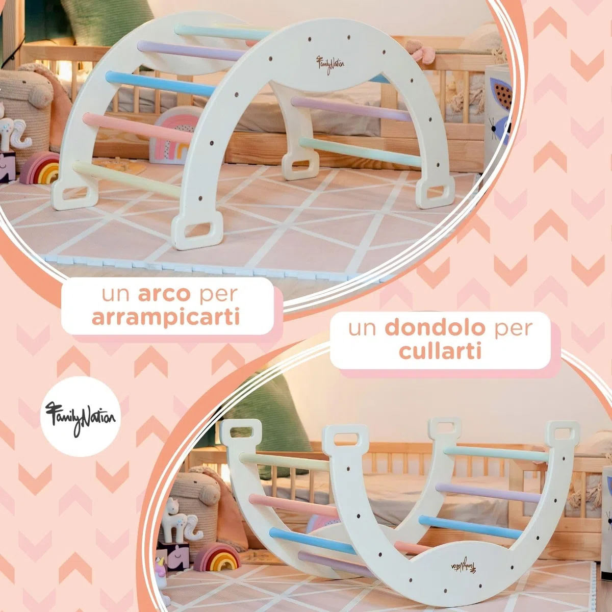 Arco Montessoriano in Legno 45x80x50 cm per Bambini 1 Anno Arrampicata e Dondolo