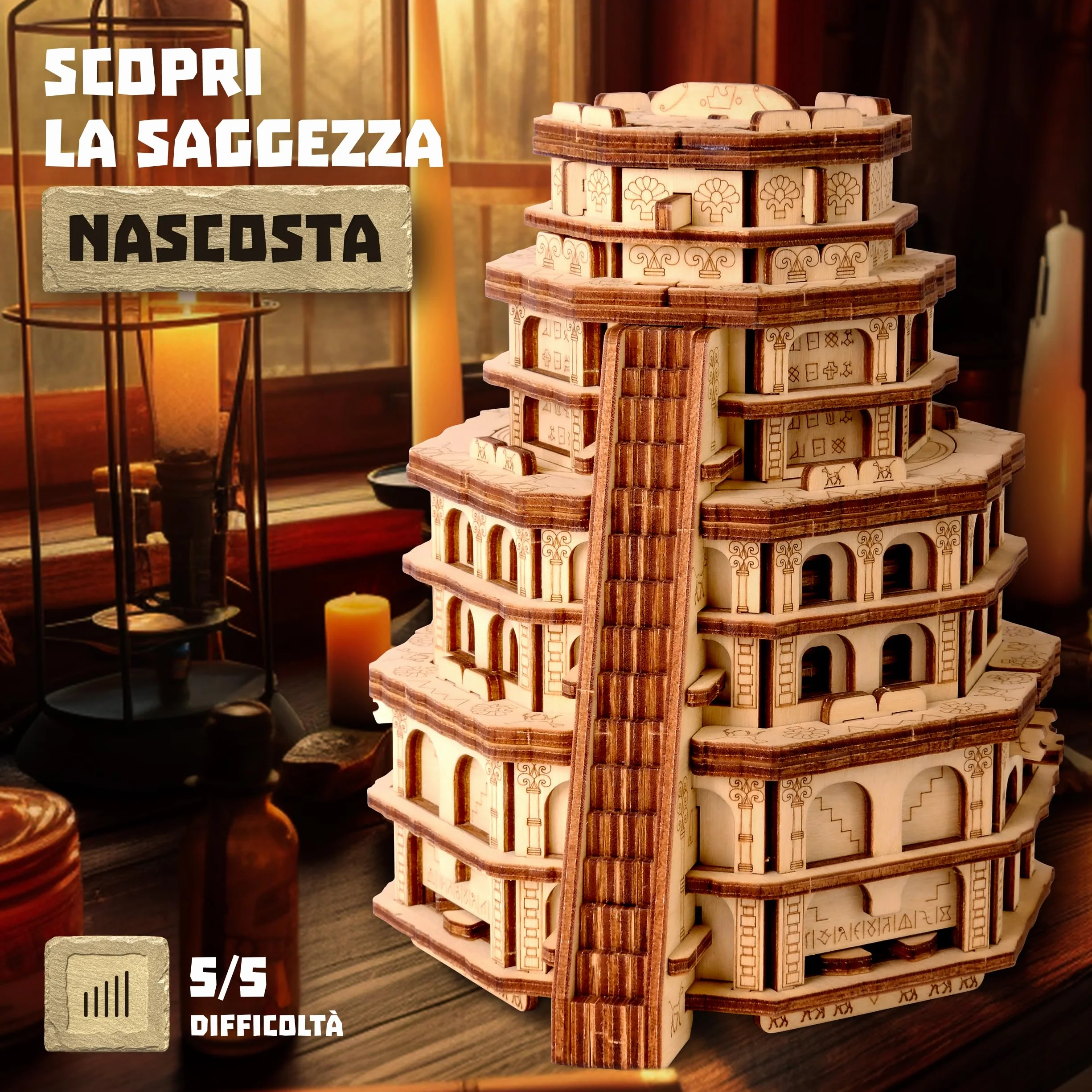 ESC WELT Quest Tower - Jeu de Puzzle Évasion 3D - Casse-tête Cérébral pour Adultes & Adolescents - Jeu d'Évasion Écologique en Bois - Jeu de Réflexion avec Compartiment Caché - Jeux de Société Puzzle