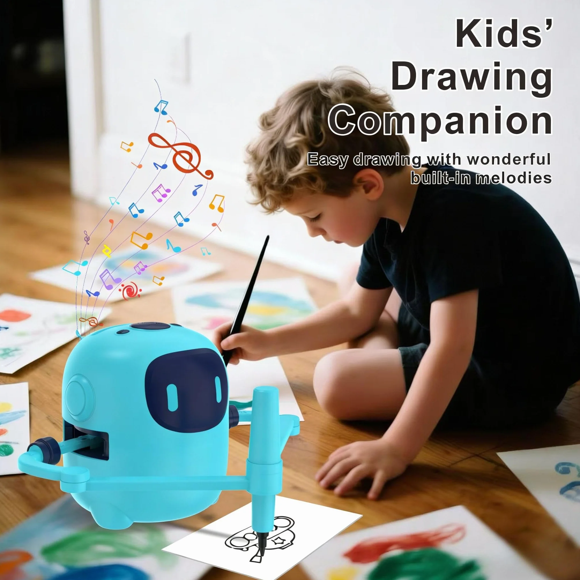 Robot da disegno per bambini con 150 carte, macchina da disegno educativa interattiva vocale, giocattoli didattici Montessori per 5+ anni festa di compleanno per ragazzi e ragazze (Blu)