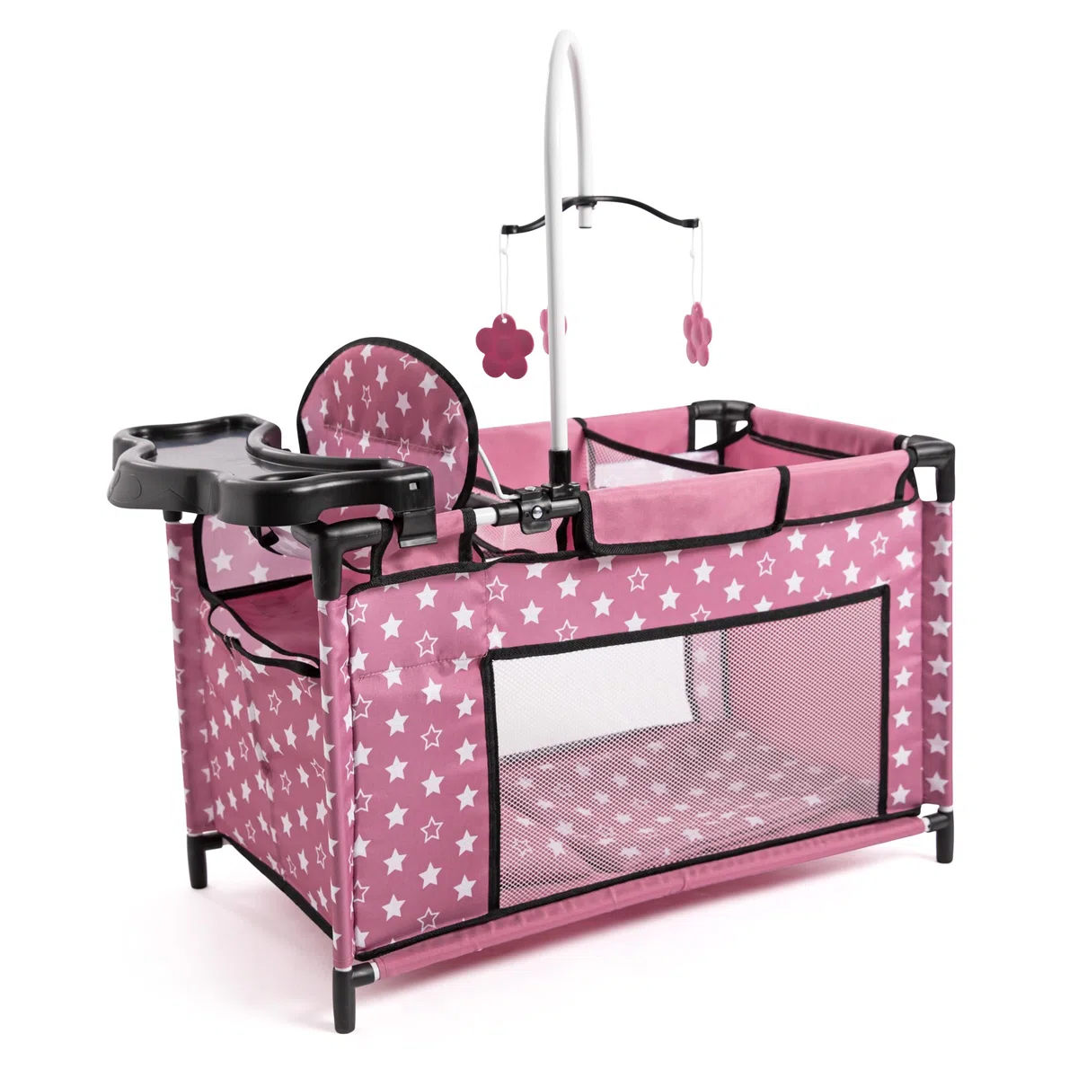 Bayer Design letto per bambole multiplo con scomparto seggiolone integrato giostrina accessori