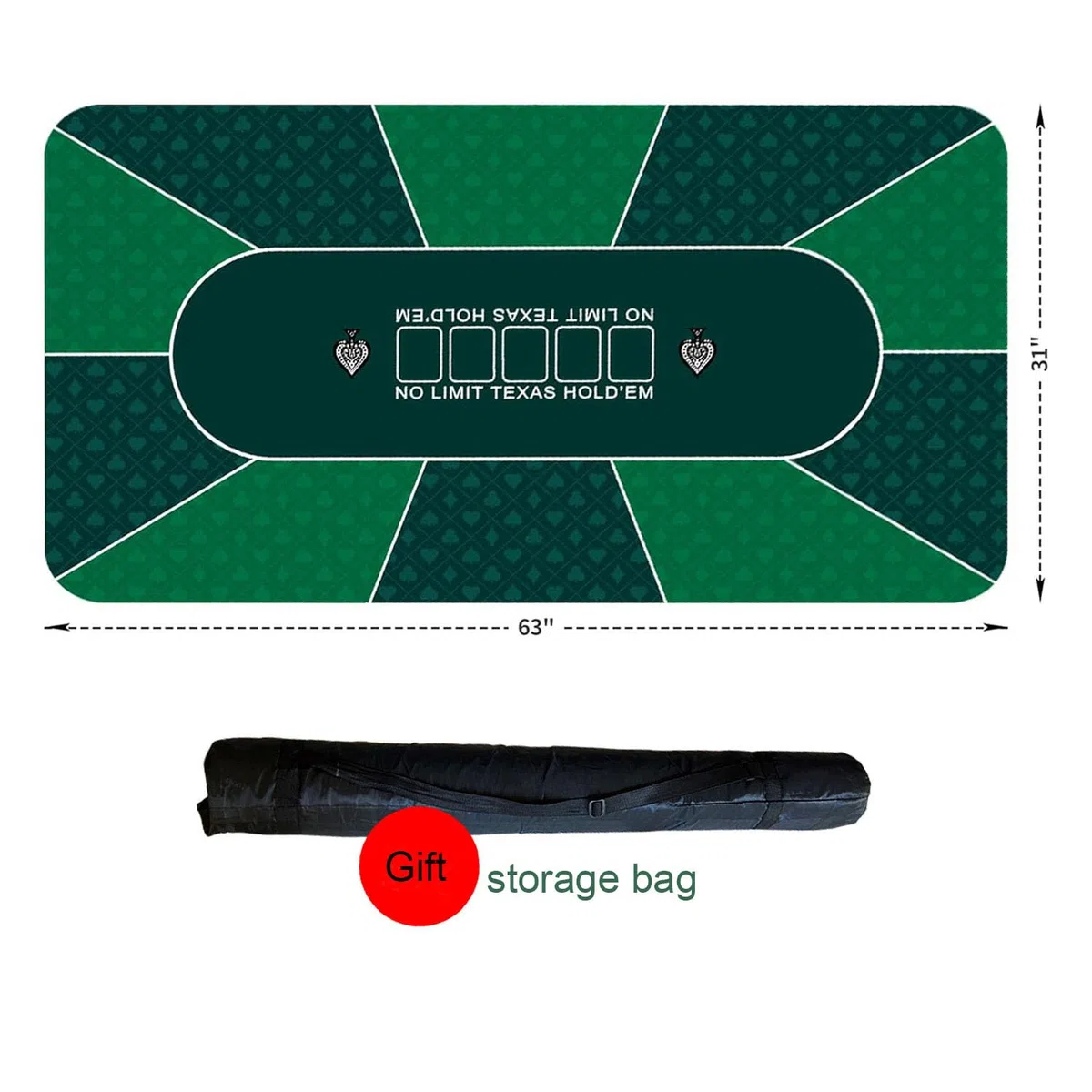 Tappetino da poker professionale 120x60 cm 8-10 giocatori portatile in gomma con borsa