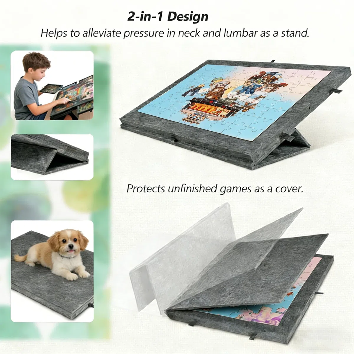 Tavolo Puzzle Pieghevole con 6 Cassetti, Tavolo da Puzzle Portatile in Feltro Grigio Scuro per 1000 Pezzi, 77x53.6x4.2cm, per Conservazione e Trasporto