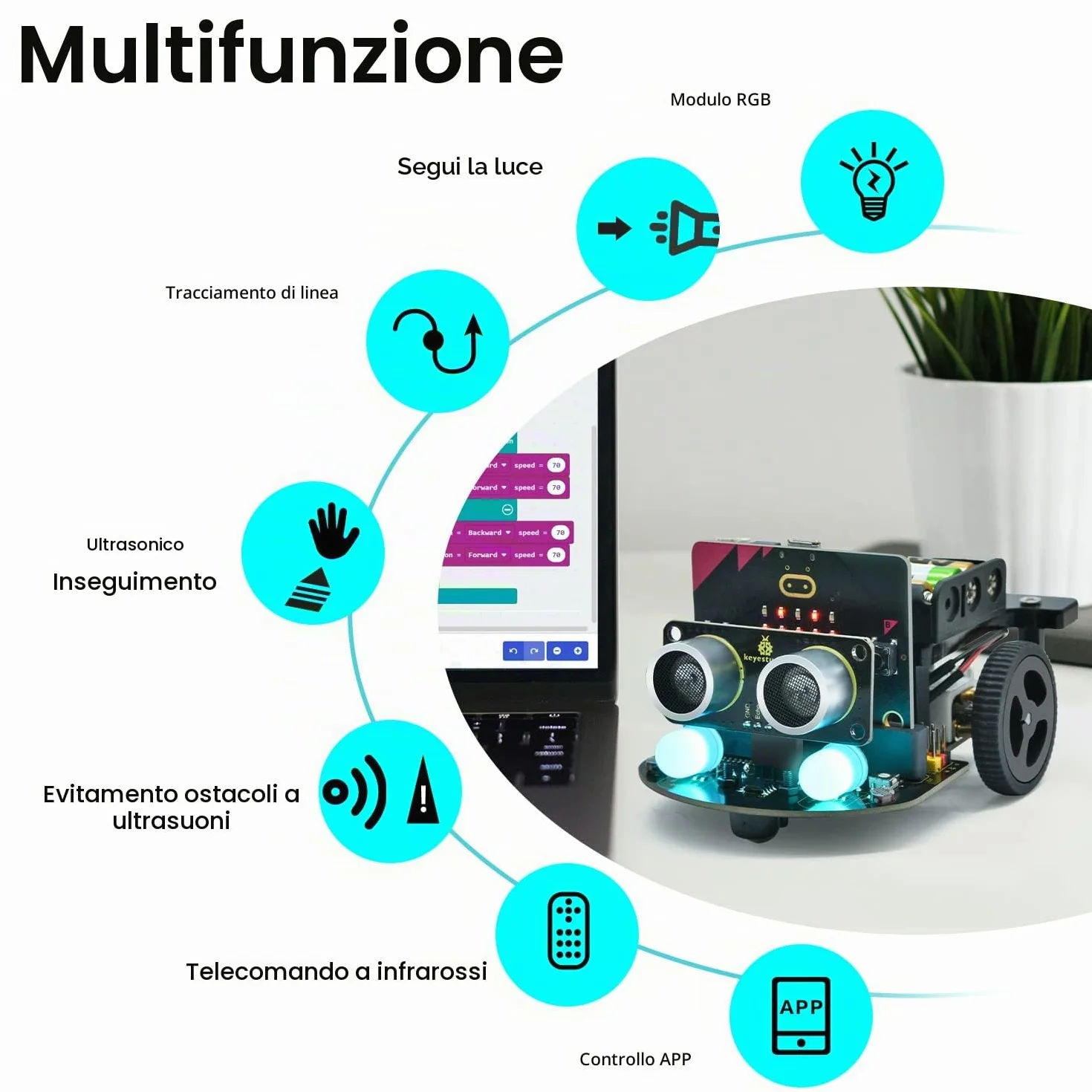 KEYESTUDIO BBC Micro:bit Robot (Micro bit V2 Board non incluso) per 14+ adolescenti