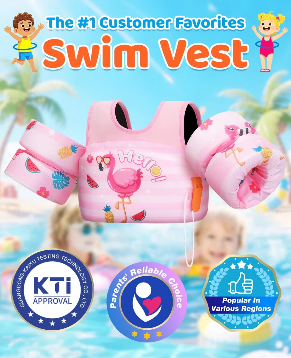 HeySplash Gilet da Nuoto per Bambini Braccioli Galleggianti Peso 9-22/15-30 KG Cinghia Regolabile Fischio