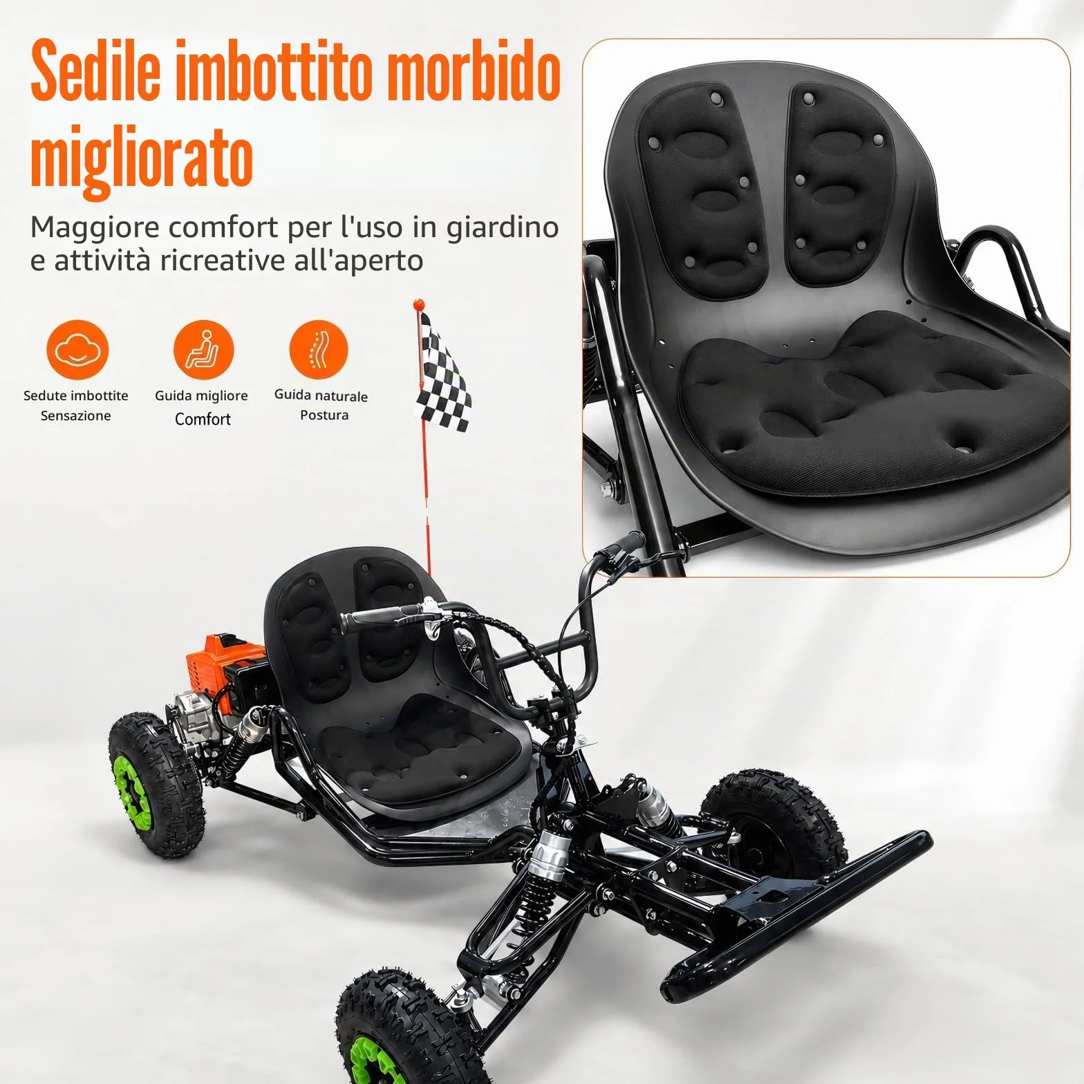 Zyliathor Gas Offroad Go Kart, pneumatici da 6 pollici, freno a disco idraulico, capacità massima 180 kg, fuoristrada/terreno privato, rosso