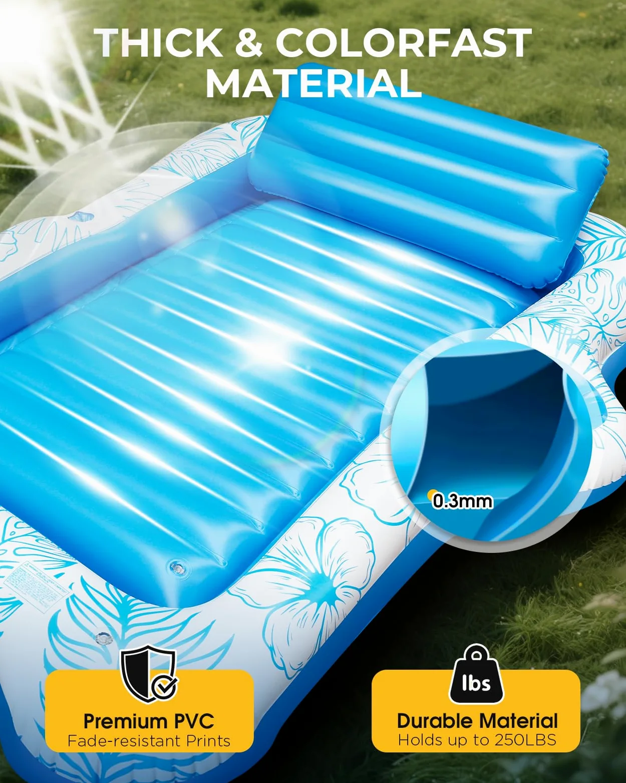 Materassino Gonfiabile Piscina per Adulti 180×120 cm con Cuscino Rimuovibile e 2 Portabicchieri