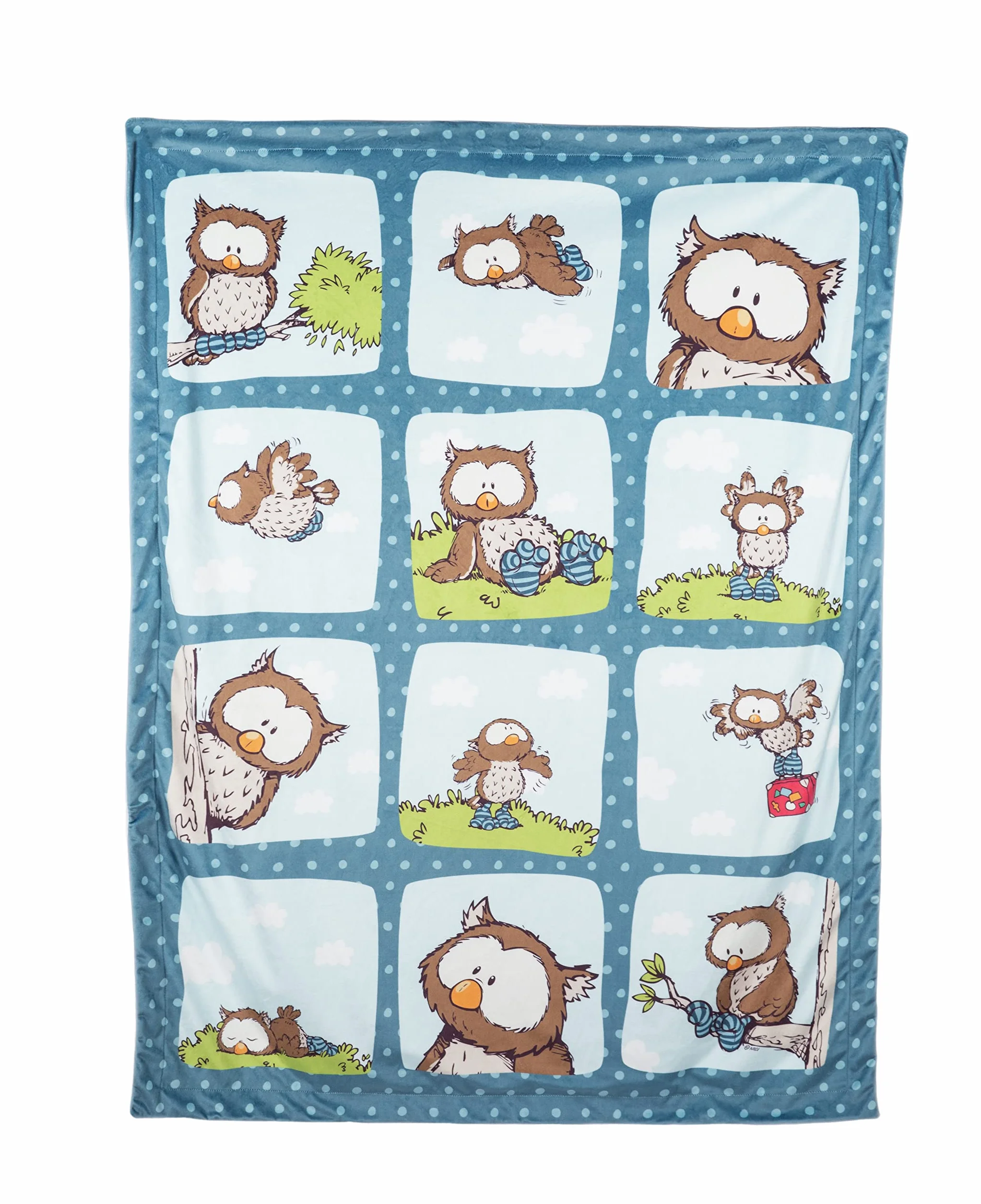 NICI- Auto Copertina Gufo Oscar 106 x 140 cm Blu Neonati Morbido Peluche-Coperta Calda Bambine, 48936