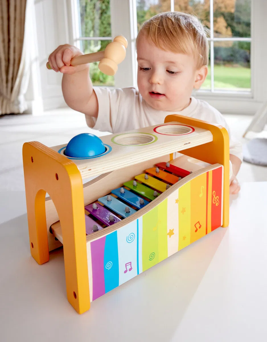 Hape Banco delle Palline con Xilofono | Giocattolo Musicale di Legno Resistente per Bambini