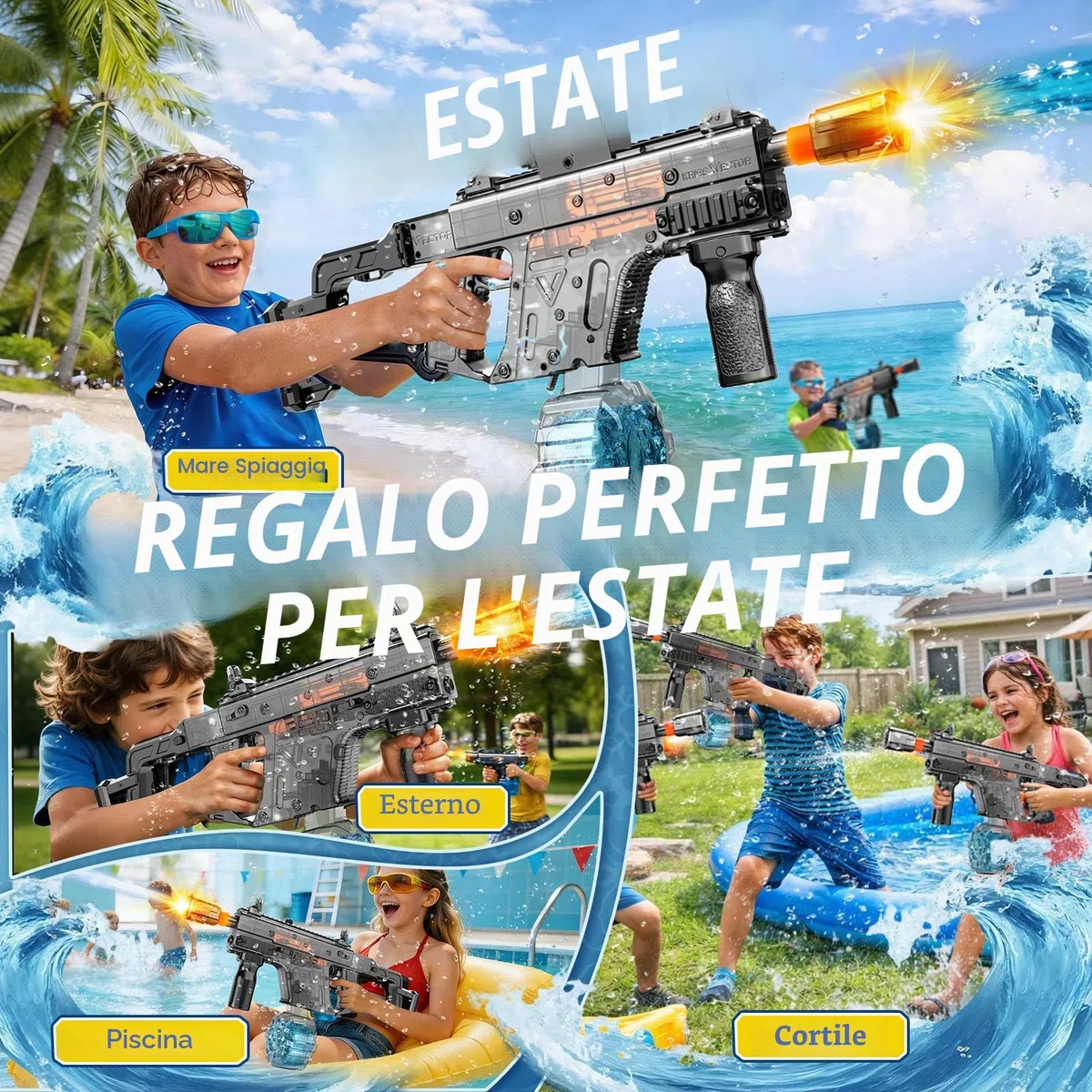 JONRRYIN Pistola ad Acqua Elettrica Automatica con Luci LED, Fucile ad Acqua Autocaricante Capacità 450ml, Portata 8m per Adulti e Bambini Piscina Spiaggia Giardino Feste Estive (Nero)