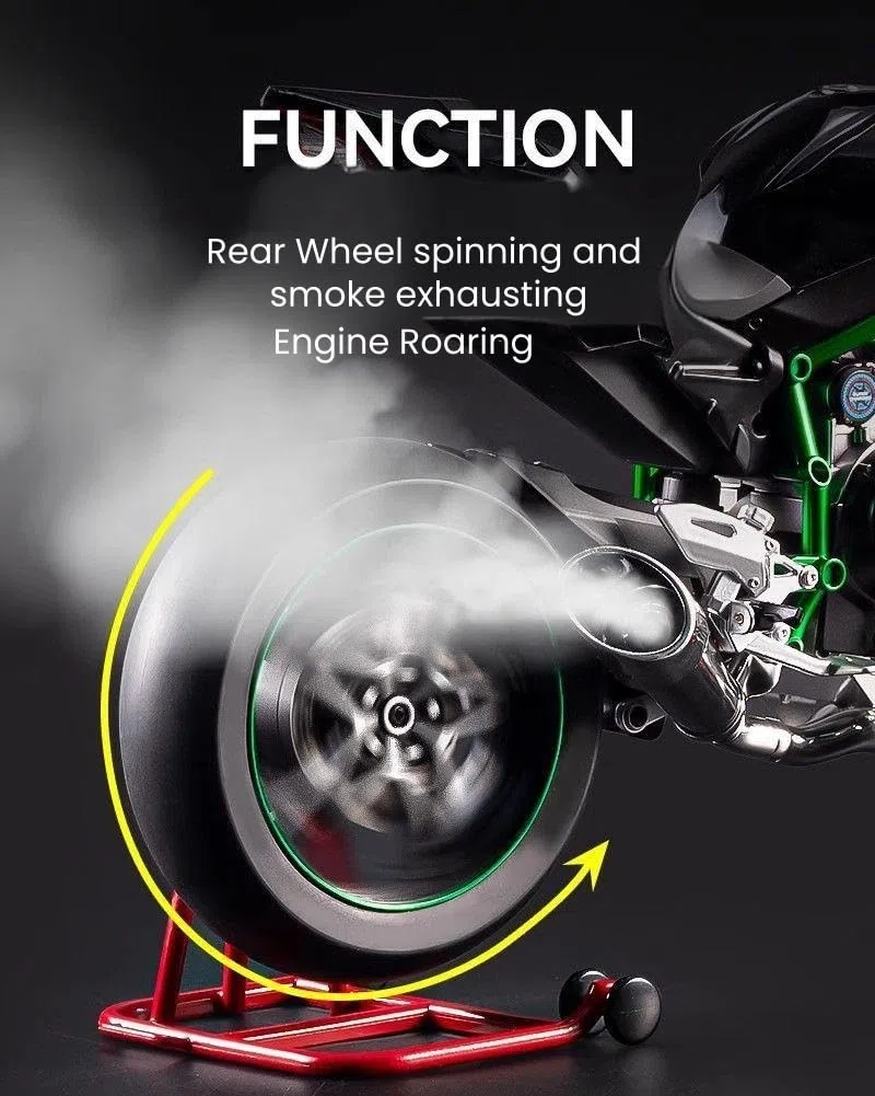 Modellino di Motocicletta in Scala 1:6, Pressofuso, 60% Carrozzeria in Lega, Caratterizzato da Effetti Sonori del Motore che Ruggisce, Avvio con Chiave, Luci Autentiche e Parti Mobili (Ruota