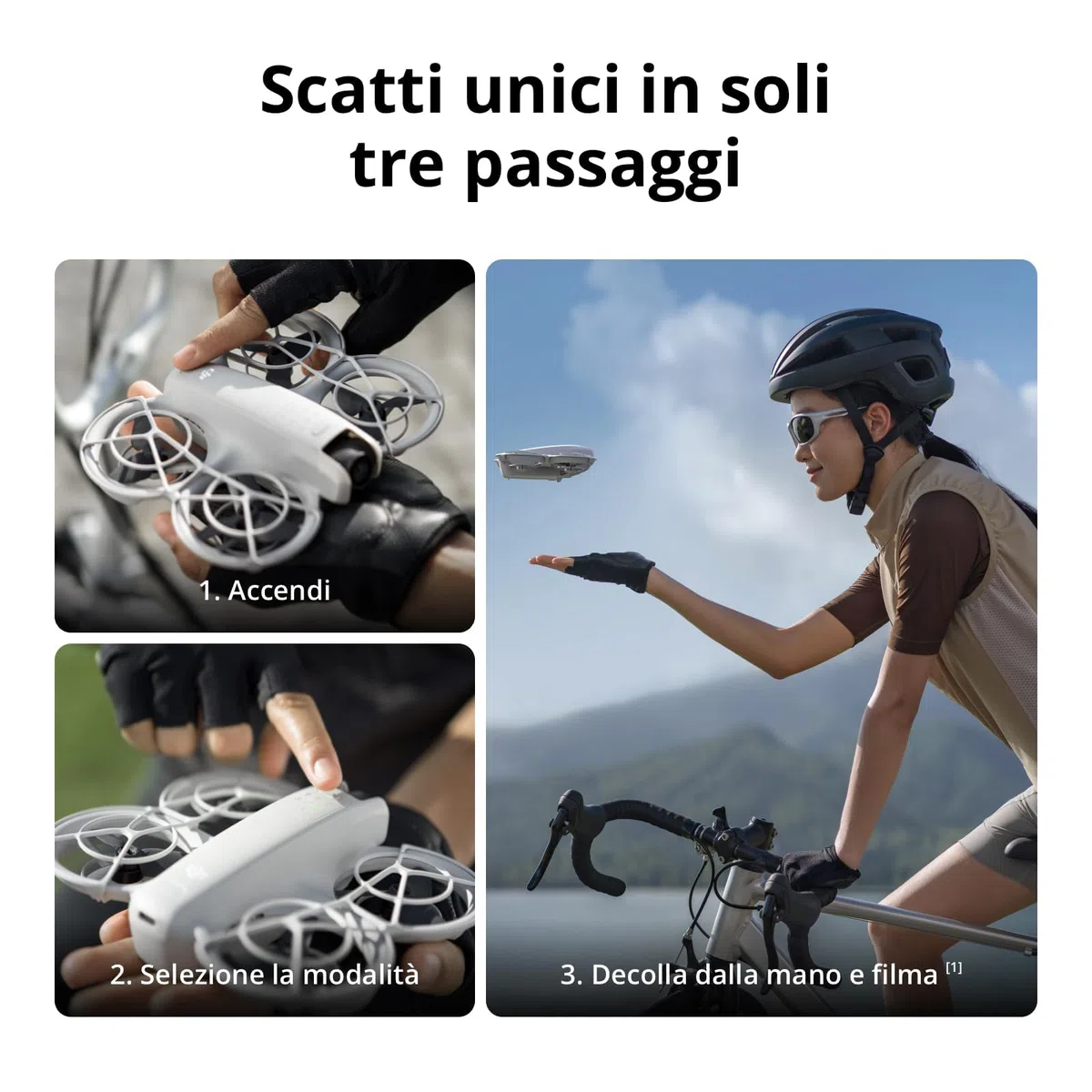 DJI Neo Combo Fly More, mini drone con fotocamera UHD 4K per adulti, 135g drone che vola da solo e ti segue, decollo dalla mano, tracciamento del soggetto, QuickShot, con RC-N3 e 3 batterie