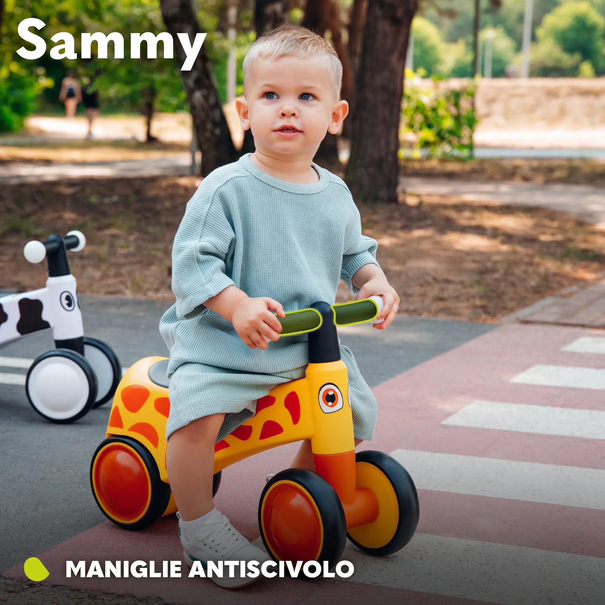 lionelo SAMMY Bicicletta Senza Pedali da 1 a 3 anni, Camminatore Bambini 4 Ruote Fino a 25 kg, Maniglie Antiscivolo con Luci 3 Design Sella Ergonomica, Per Bambine e Bambini