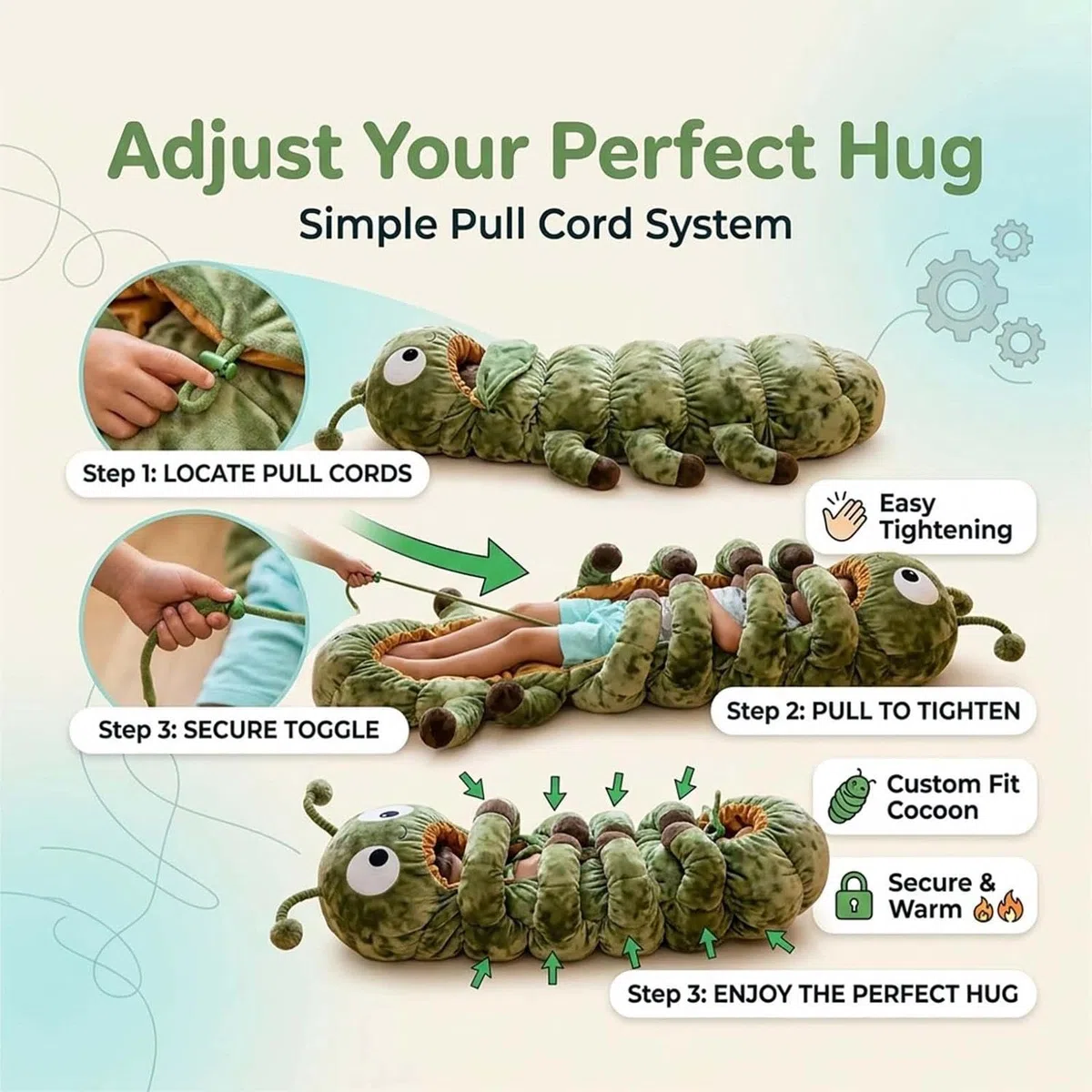 Sacco A Pelo A Forma Di Bruco,hugging Caterpillar Sleeping Bags,plush Cocoon Sleeping Bag With Pull Cord,hugging Caterpillar Sleeping Bags – Plush Cocoon Full-body Lounger
