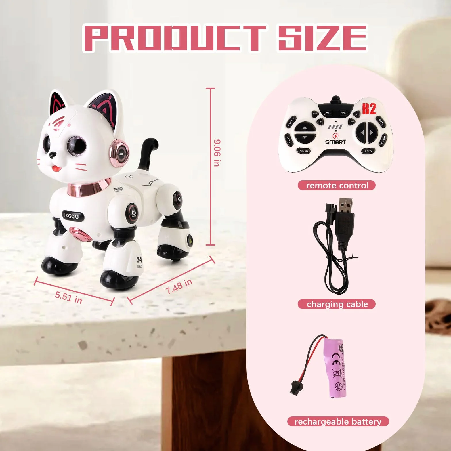 Gatto Robot per Bambini,Robot Gatto Programmabile RC con Luci e Suoni,Giocattolo Robotico Gatto Intelligente,Regalo Educativo per Bambini 8+ Anni