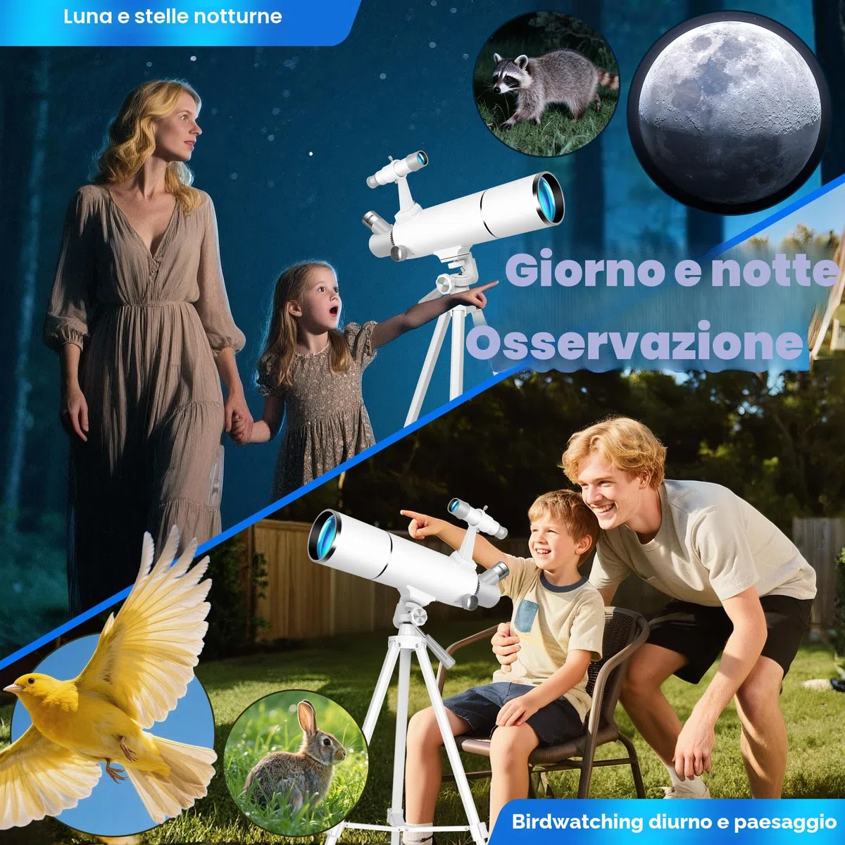 Telescopio Astronomico per Adulti, 80/500mm Telescopio Rifrattore per Principianti con Adattatore per Telefono, Adesivi Decorativi a Tema Spaziale e Treppiede