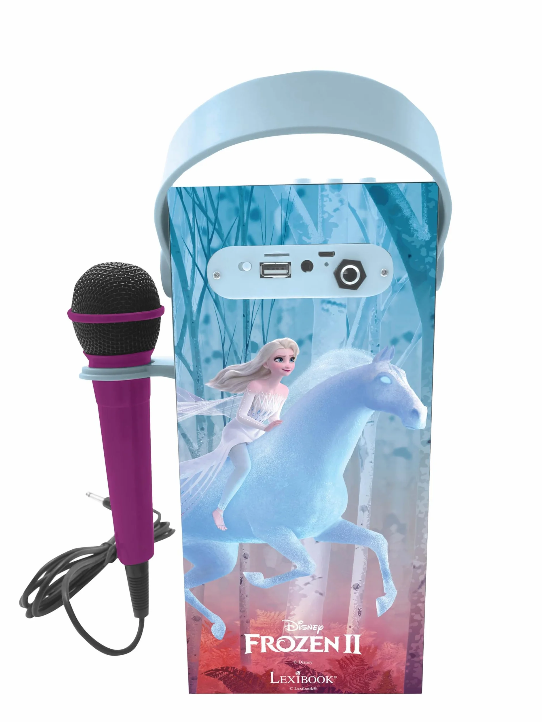 Lexibook Disney Frozen Altoparlante Bluetooth portatile con microfono, karaoke, luce, USB, batteria ricaricabile, blu/viola, BTP180FZZLXB