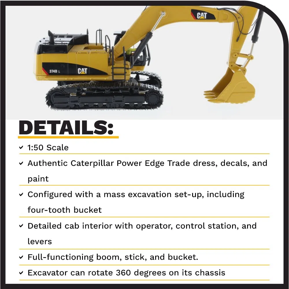 Diecast Masters 85274 - Escavatore idraulico Cat 374D L, scala 1:50, da 14 anni, in scatola di latta, adatto ai collezionisti