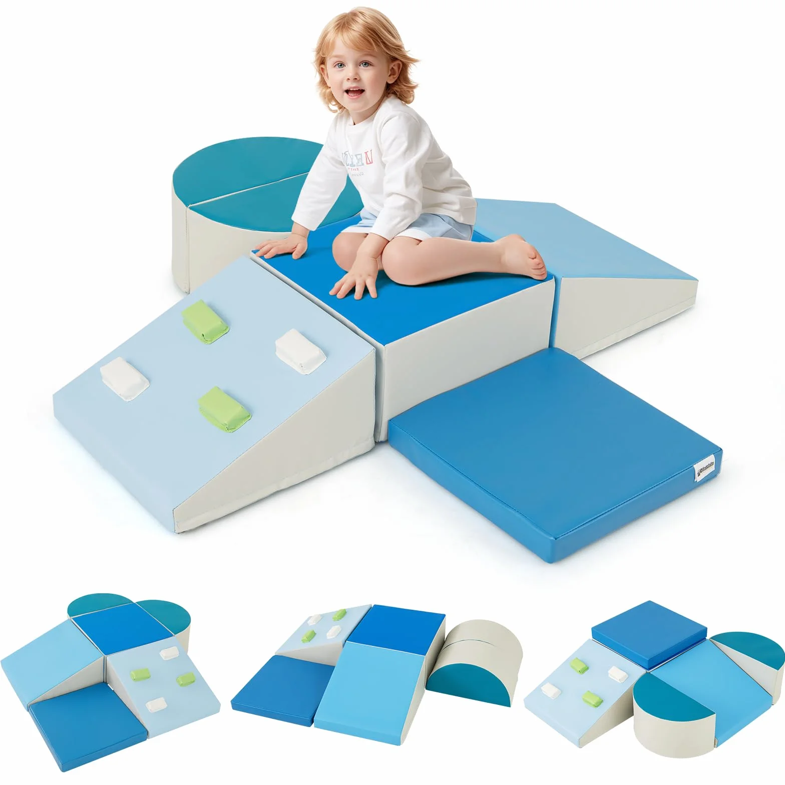COSTWAY Set di 6 Blocchi di Schiuma per Arrampicata per Bambini 12+ Mesi Blu