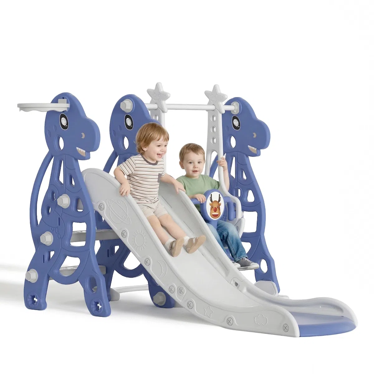 YUENFONG Scivolo e altalena per bambini 3 in 1 con cestino da basket, divertente scivolo pieghevole per bambini a partire da 1 anni, carico massimo 50 kg (tipo B)