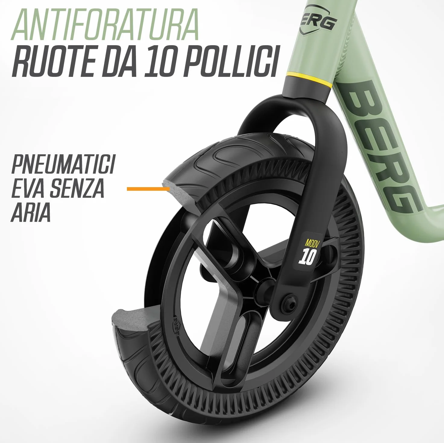 BERG MOOV 10 | Bici Senza Pedali per Bambini da 2 Anni | Ruote EVA Antiforatura da 10 Pollici | Sella e Manubrio Regolabili | Leggera ed Ergonomica | Facile da Trasportare