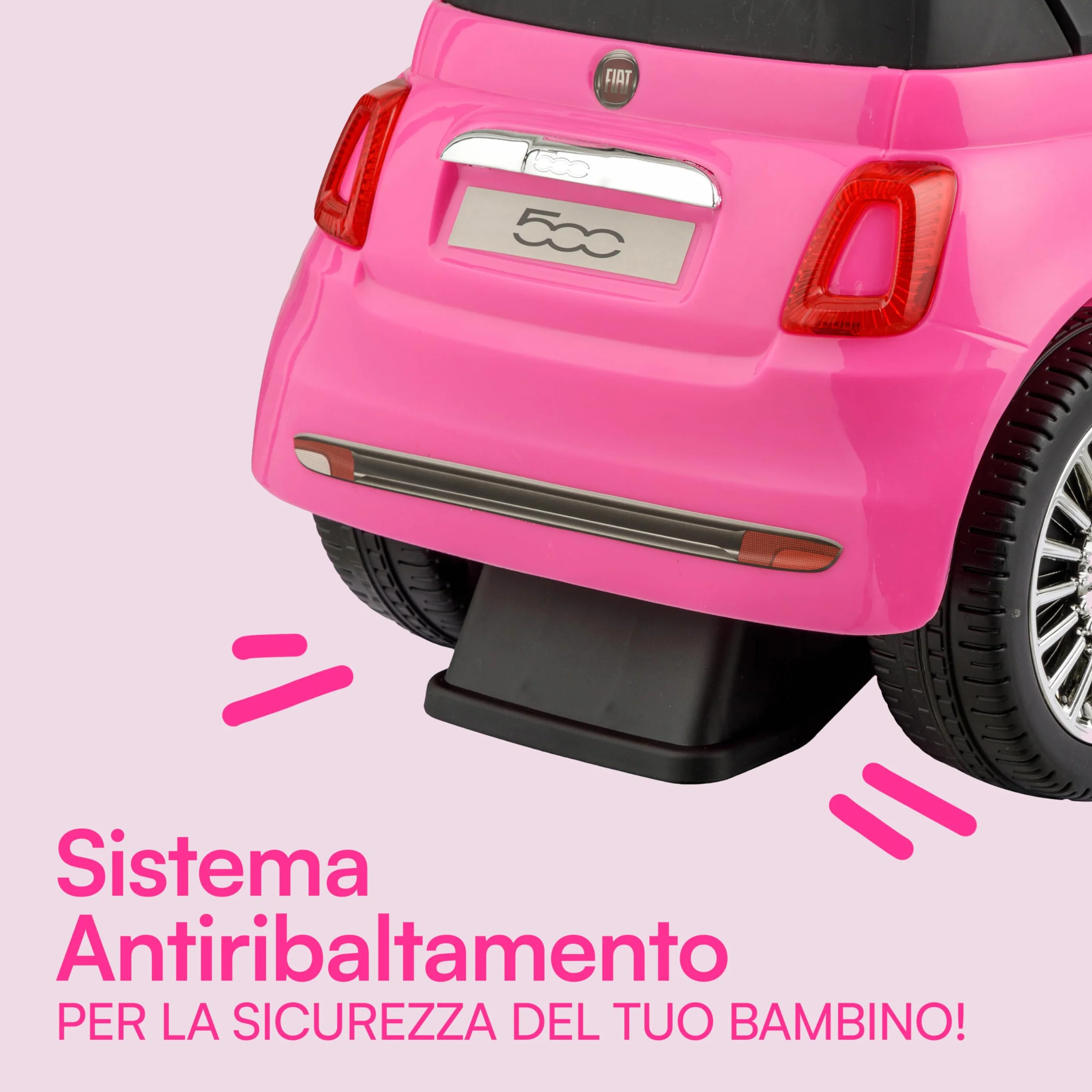 Baroni Toys Macchinina Cavalca Bambini 12-36 Mesi, Fiat 500, Rosa, 28x60x23 cm