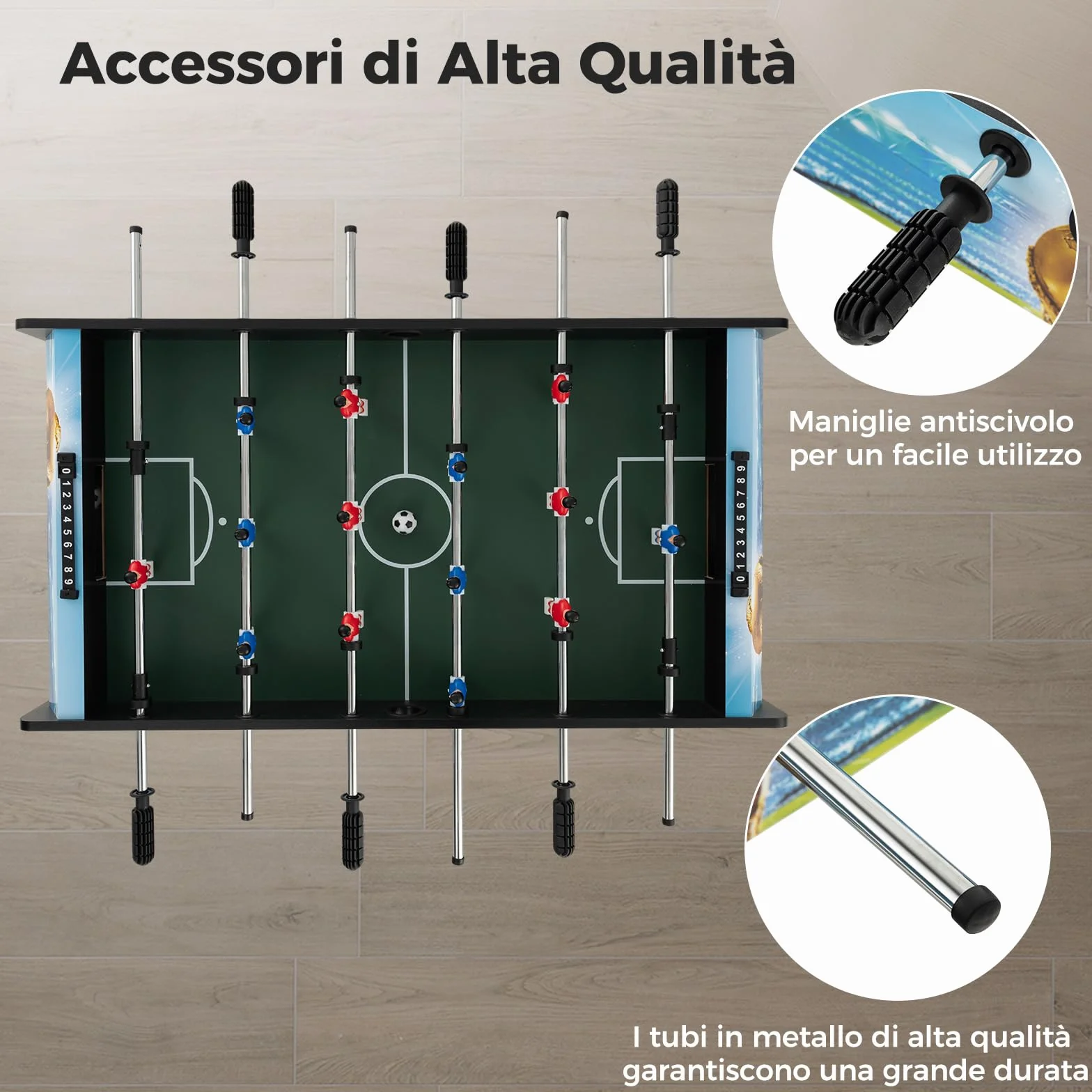 COSTWAY Mini Calcio Balilla, Calcetto con Segnapunti e Gambe Rimovibili, Gioco da Sala Giochi Salvaspazio per Sala Giochi Feste, 94x51x68,5 cm